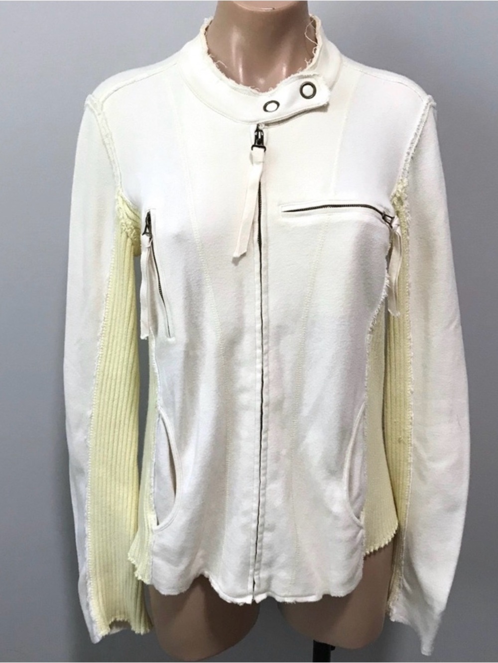 Free People Cream Zip-Front Utility Jacket with Ribbed Side Panels